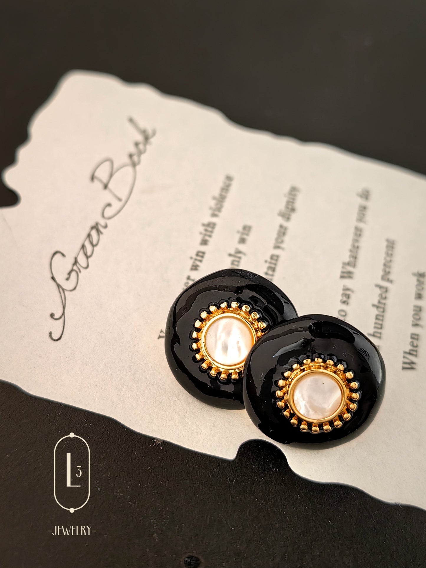 Nature | Vintage Noir Enamel Earrings